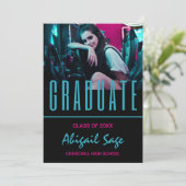 2フォトトレンディーモダンアクアピンクブラック卒業 招待状 (スタンド正面)