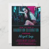 2フォトトレンディーモダンアクアピンクブラック卒業 招待状 (裏面)