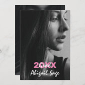 2フォトトレンディーモダンピンクと白の卒業 招待状 (正面/裏面)