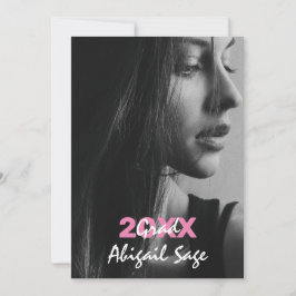 2フォトトレンディーモダンピンクと白の卒業 招待状