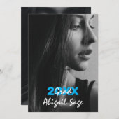 2フォトトレンディーモダンブルーとホワイトの卒業 招待状 (正面/裏面)