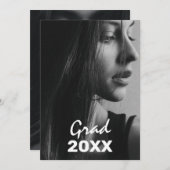 2フォトトレンディーモダンホワイト文字卒業 招待状 (正面/裏面)