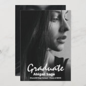 2フォトトレンディーモダンホワイト文字卒業 招待状 (正面/裏面)