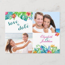 2フォトトロピカルビーチピンクティール（緑がかった色）フローラ グラデーション 案内ポストカード