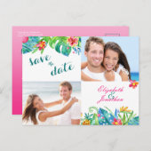 2フォトトロピカルビーチピンクティール(緑がかった色)フローラ グラデーション 案内ポストカード (正面/裏面)