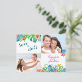 2フォトトロピカルビーチピンクティール(緑がかった色)フローラ グラデーション 案内ポストカード (スタンド正面)