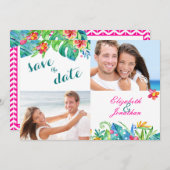 2フォトトロピカルベリーピンクティール（緑がかった色）フローラChevron セーブザデート (正面/裏面)