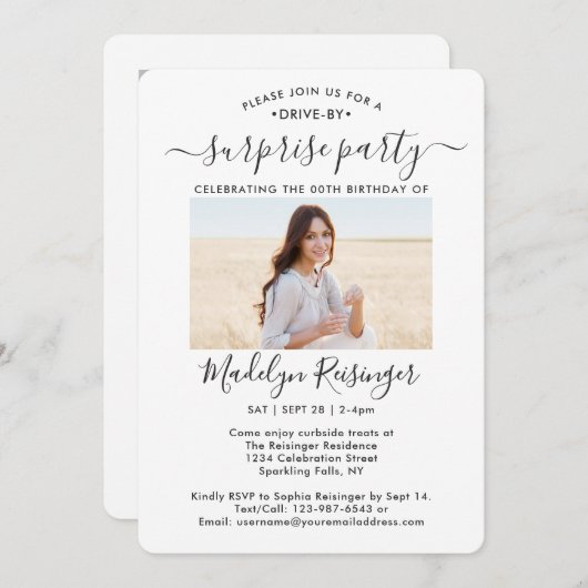 2フォトドライブバイサプライズバースデーパーティーパレード 招待状 (正面/裏面)