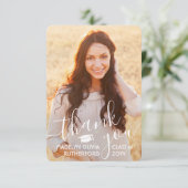 2フォトニューアドレスホワイトタイポグラフィ卒業 サンキューカード (スタンド正面)