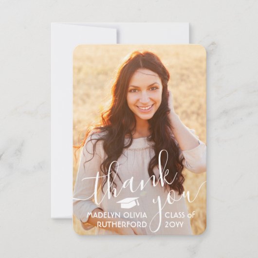 2フォトニューアドレスホワイトタイポグラフィ卒業 サンキューカード (正面)