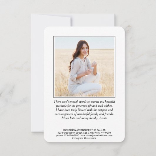 2フォトニューアドレス白黒スクリプトの卒業 サンキューカード (裏面)