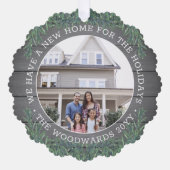 2フォトニューホームアドレスグリーン&ウッドクリスマス オーナメントカード (正面)