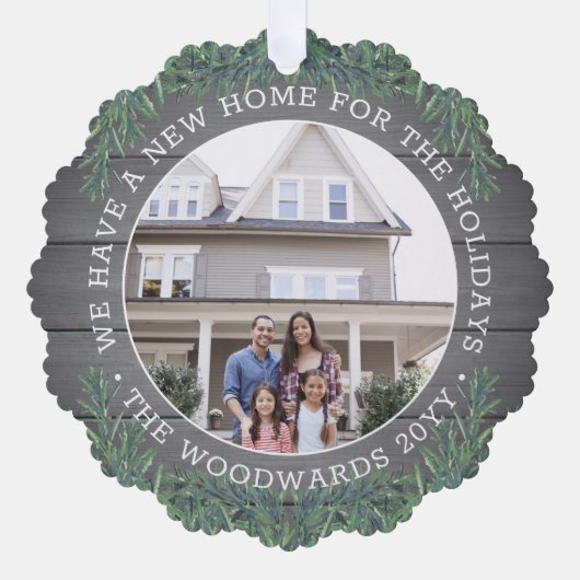 2フォトニューホームアドレスグリーン&ウッドクリスマス オーナメントカード (正面)