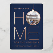 2フォトニューホームアドレスネイビーブルーとバラ金ゴールド 箔シーズンカード (正面)