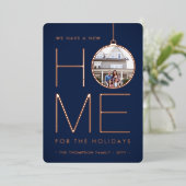 2フォトニューホームアドレスネイビーブルーとバラ金ゴールド 箔シーズンカード (立ち正面)