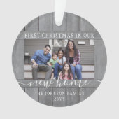 2フォトニューホームファーストクリスマスグレイフェイクウッドラウンド オーナメント (正面)