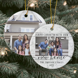 2フォトニューホームファーストクリスマスフェイク大理石ラウンド セラミックオーナメント