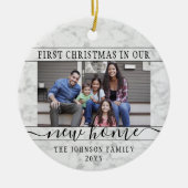 2フォトニューホームファーストクリスマスフェイク大理石ラウンド セラミックオーナメント (正面)