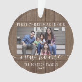 2フォトニューホームファーストクリスマス素朴ウッドアフェイクラウンド オーナメント (正面)