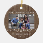 2フォトニューホームファーストクリスマス素朴ウッドアフェイクラウンド セラミックオーナメント (正面)
