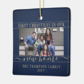 2フォトニューホーム初めてのクリスマスネイビーブルー&金ゴールド セラミックオーナメント (左)