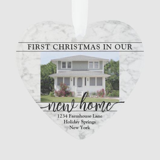 2フォトニューホーム初めてのクリスマスフェイク大理石ハート オーナメント (正面)