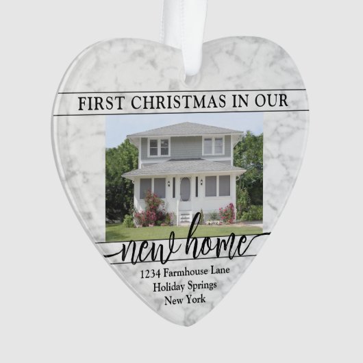 2フォトニューホーム初めてのクリスマスフェイク大理石ハート オーナメント (正面)