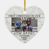 2フォトニューホーム初めてのクリスマスフェイク大理石ハート セラミックオーナメント (正面)