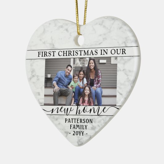 2フォトニューホーム初めてのクリスマスフェイク大理石ハート セラミックオーナメント (左)