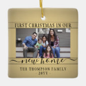 2フォトニューホーム初めてのクリスマスフェイク金ゴールドとブラック セラミックオーナメント (正面)