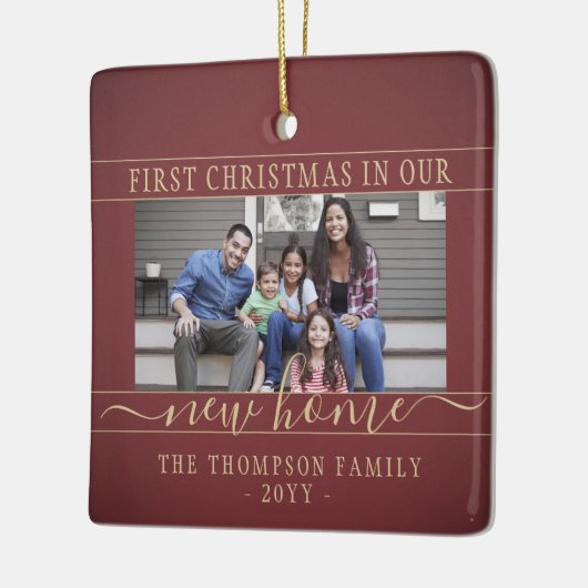 2フォトニューホーム初めてのクリスマスブルゴーニュと金ゴールド セラミックオーナメント (左)