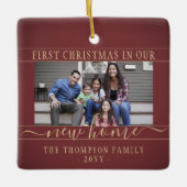 2フォトニューホーム初めてのクリスマスブルゴーニュと金ゴールド セラミックオーナメント (正面)