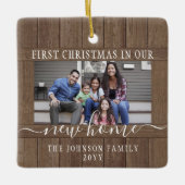 2フォトニューホーム初めてのクリスマス素朴ズフェイクウッド セラミックオーナメント (正面)