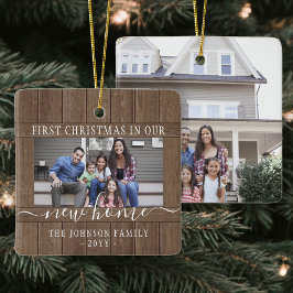 2フォトニューホーム初めてのクリスマス素朴ズフェイクウッド セラミックオーナメント