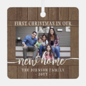 2フォトニューホーム初めてのクリスマス素朴ズフェイクウッド メタルオーナメント (正面)