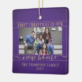 2フォトニューホーム初めてのクリスマス紫と金ゴールド セラミックオーナメント (左)