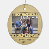 2フォトニューホーム第1クリスマスブラック&金ゴールドラウンド セラミックオーナメント (左)