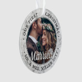 2フォトニューライウェッド1stクリスマス結婚した大理石フェイク オーナメント (正面)