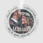 2フォトニューライウェッド1stクリスマス結婚した大理石フェイク オーナメント (正面)
