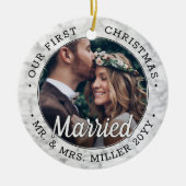 2フォトニューライウェッド1stクリスマス結婚した大理石フェイク セラミックオーナメント (正面)