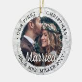 2フォトニューライウェッド1stクリスマス結婚した大理石フェイク セラミックオーナメント (左)