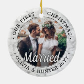 2フォトニューライウェッド1stクリスマス結婚した大理石フェイク セラミックオーナメント (裏面)