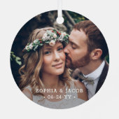 2フォトニューライウェッド1stクリスマス結婚した大理石フェイク メタルオーナメント (裏面)