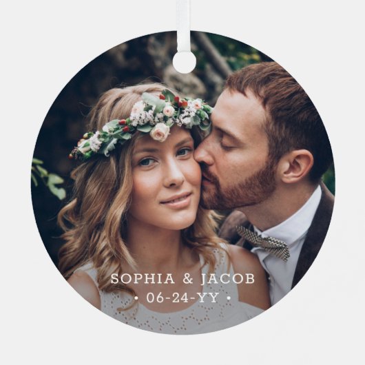 2フォトニューライウェッド1stクリスマス結婚した大理石フェイク メタルオーナメント (裏面)