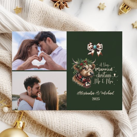 2フォトハイランド牛メリークリスマスミセスとミスター シーズンカード