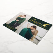 2フォトハッピンエレガントグホリデー |緑 箔シーズンカード (回転した状態)