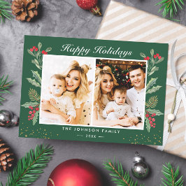 2フォトハッピーホリデーズホリーベリークリスマス シーズンカード