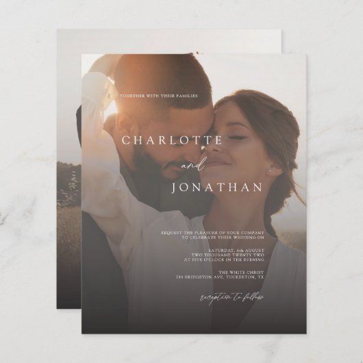 2フォトバジェットシンプル結婚式招待状 (正面/裏面)