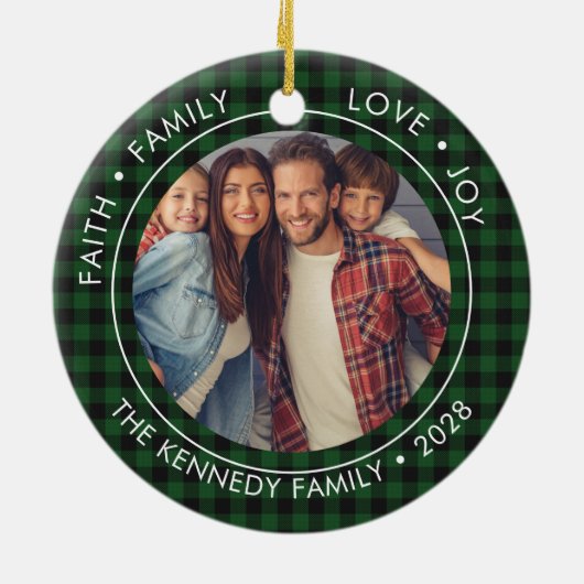 2フォトバッファロープレイドフェイスファミリーラブジョイ セラミックオーナメント (裏面)