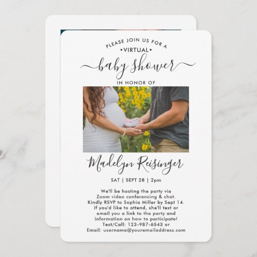 2フォトバーチャル長距離ベビーシャワー(郵便) 招待状 (正面/裏面)